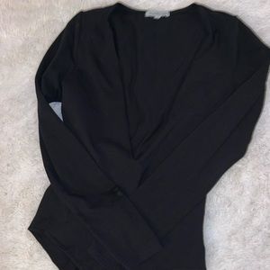 Woman top body suit long sleeve deep V